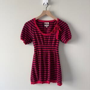 Juicy Couture Vintage Y2K Babydoll Cotton/Silk/Cashmere Sweater Top Striped Bow